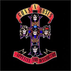 Guns N' Roses "Appetite For Destruction" album cover with skull cross.