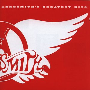 Aerosmith’s Greatest Hits CD cover: red background with white wings and logo.