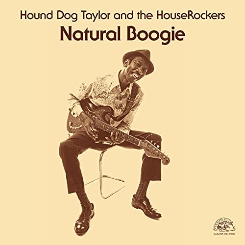 Hound Dog Taylor playing guitar on the album cover, sepia tone.