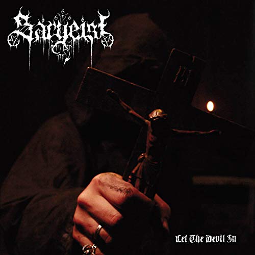 Dark album cover featuring a hooded figure holding a crucifix, band logo above.