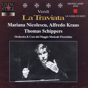 CD cover for Verdi's "La Traviata" featuring Mariana Nicolescu and Alfredo Kraus.