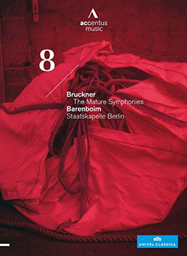 DVD cover for Bruckner Symphony No. 8 conducted by Barenboim, red abstract image.