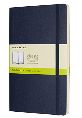Moleskine Classic Plain Paper Notebook - Soft Cover and Elastic Closure Journal - Color Sapphire Blue - Large 13 x 21 A5 - 192 Pages