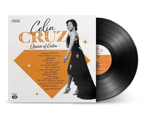 Celia Cruz “Queen of Cuba” vinyl record with album cover portrait.