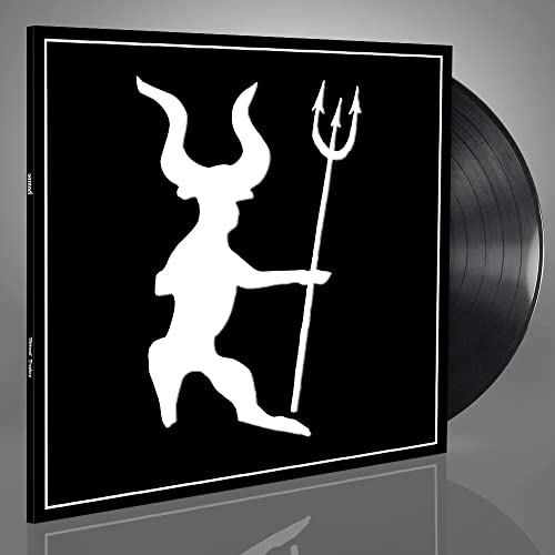 Vinyl record with black cover featuring a white horned figure.