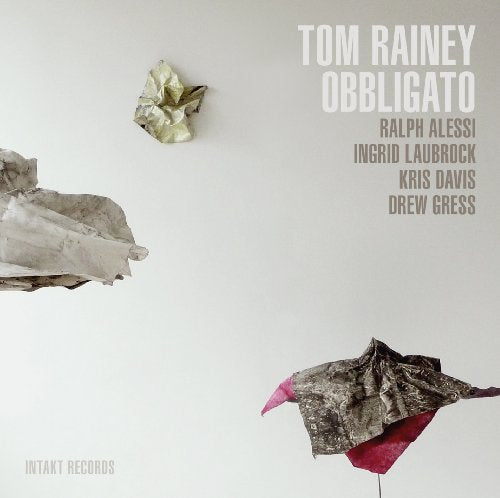 CD cover for Tom Rainey’s “Obbligato” featuring crumpled paper art.