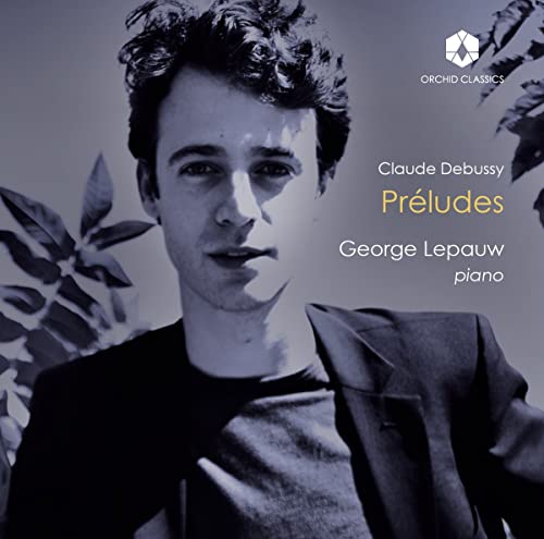 CD cover featuring pianist George Lepauw and orchid leaves, titled "Préludes".