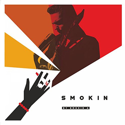 CD cover: Man with saxophone, hand with cigarette, geometric design.