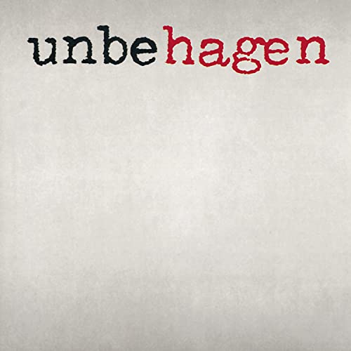 CD cover with the word "unbehagen" in red, textured lettering.