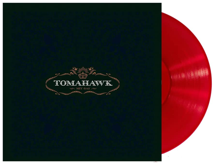 Red vinyl record with ornate gold lettering on a dark green cover.