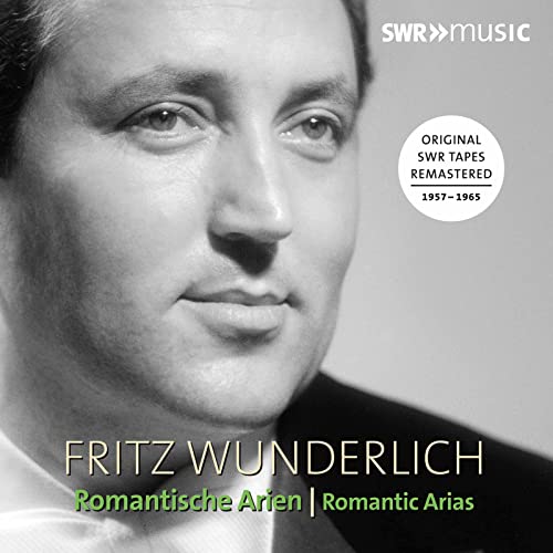 Black and white portrait of tenor Fritz Wunderlich, CD cover art.
