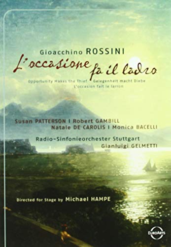 DVD cover for Rossini’s “L’occasione fa il ladro” opera, featuring landscape.