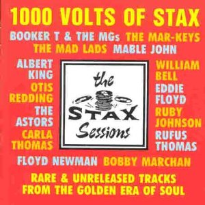 Red CD cover for “1000 Volts Of Stax” featuring the Stax Records logo.