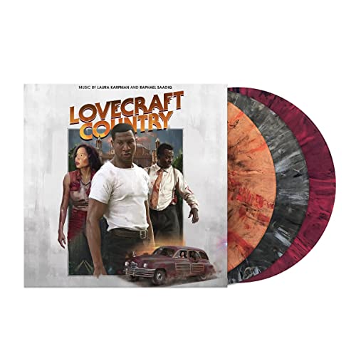 “Lovecraft Country” soundtrack vinyl with cover art featuring three people and a car.
