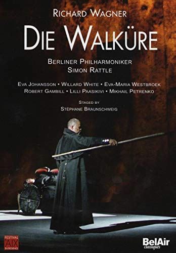DVD cover for Wagner’s “Die Walküre” featuring Simon Rattle and a conductor.