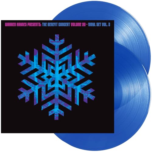 Warren Haynes benefit concert vinyl set with blue snowflake design and records.