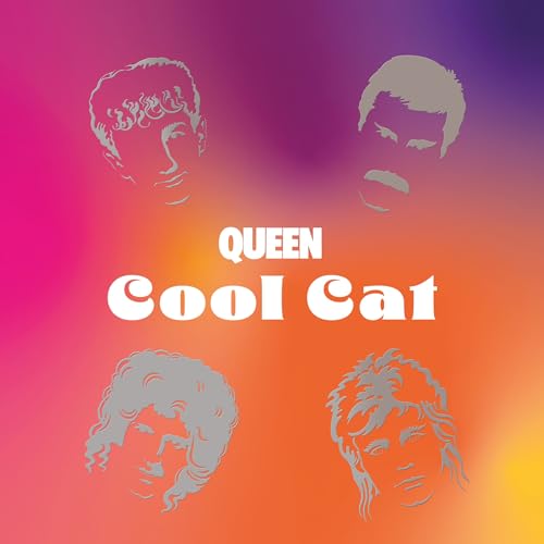Queen’s “Cool Cat” vinyl cover with stylized portraits in pink and orange.