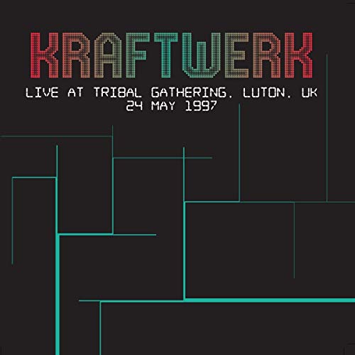 Kraftwerk live album cover with geometric lines and text details.