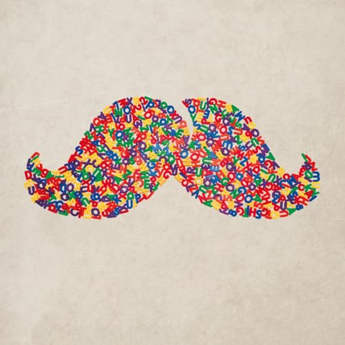 Colorful magnetic letters forming the shape of a handlebar mustache.