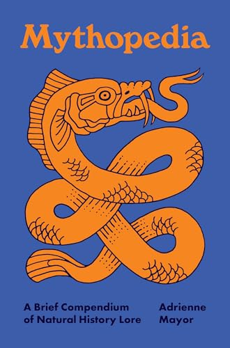 Book cover titled Mythopedia featuring an orange illustration of a sea serpent on blue.