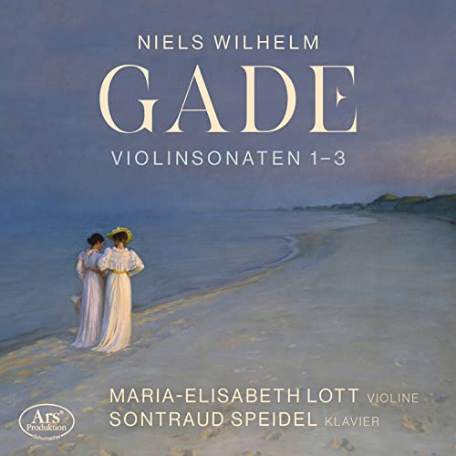 CD cover: Two women on a beach, text “Gade: Violin Sonatas 1-3”.