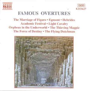 CD cover for Mozart’s “Famous Overtures” with a basalt column image.