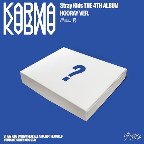 Stray Kids KARMA album cover: white box with a blue question mark.