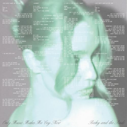 Green-toned album cover featuring a blurred portrait and song lyrics.