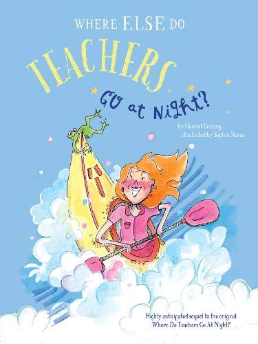 Book cover: teacher paddling a banana boat with a frog.