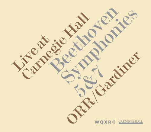 Beethoven symphonies 5 & 7 CD cover, beige background, text arrangement.