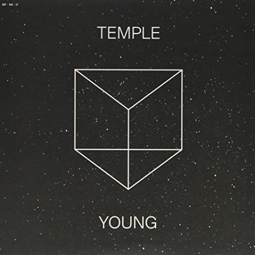 Black album cover with white text “TEMPLE” and “YOUNG”, plus a geometric shape.