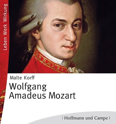 Portrait of Wolfgang Amadeus Mozart on a red and white CD cover.