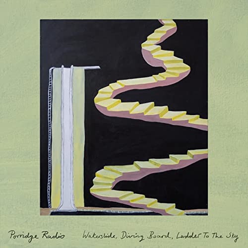 Album cover: black background with painted yellow and pink staircase.
