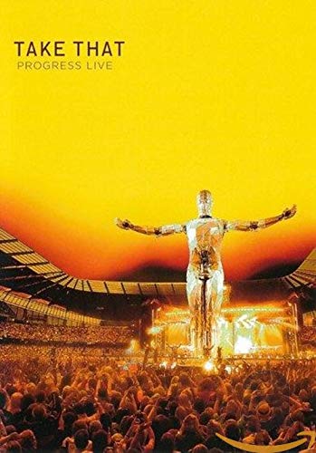 Take That "Progress Live" DVD cover featuring a golden, outstretched figure.