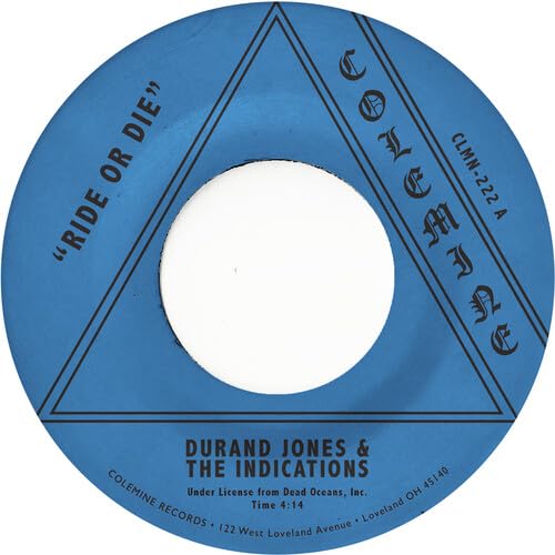 Blue vinyl record label with black text: “Ride Or Die” by Durand Jones.