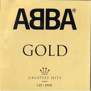 Abba’s “Gold” CD/DVD cover with black text on a gold background.