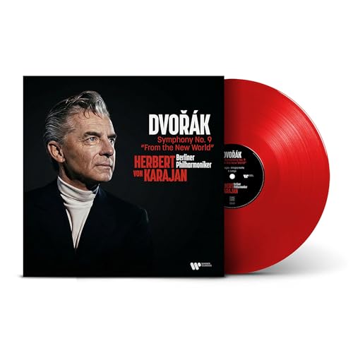 Vinyl record of Dvořák's Symphony No. 9 with Karajan portrait.