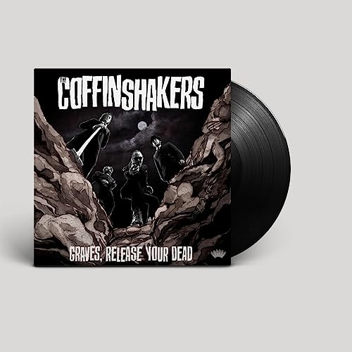 Vinyl record with cover art depicting figures amongst rocky terrain.