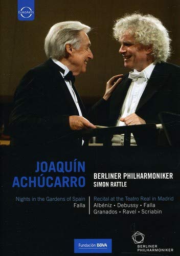 DVD cover featuring Joaquín Achúcarro and Sir Simon Rattle in formal wear.