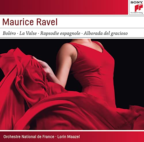 Red CD cover featuring a woman in a red dress, Ravel’s Bolero.