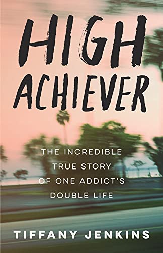 Book cover with large black text “High Achiever” over a blurred landscape.