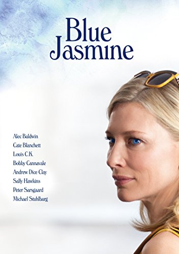 “Blue Jasmine” DVD cover featuring Cate Blanchett in profile, wearing sunglasses.