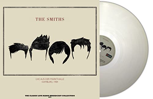 Vinyl record of The Smiths’ “Markthalle Hamburg 1984” with silhouetted band members.