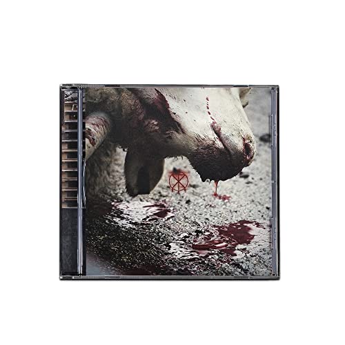 CD case showing a bloodied sheep head dripping blood onto a dark, textured surface.