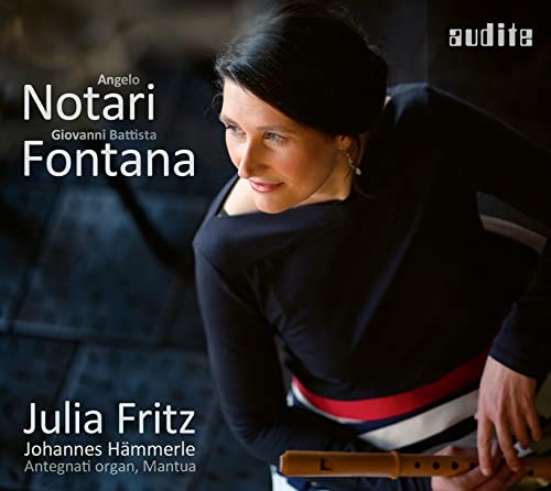 CD cover featuring a woman with a recorder, text "Notari & Fontana".