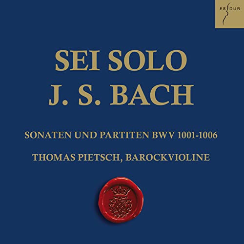 CD cover for "Sei Solo" by J.S. Bach, featuring gold text and a red seal.