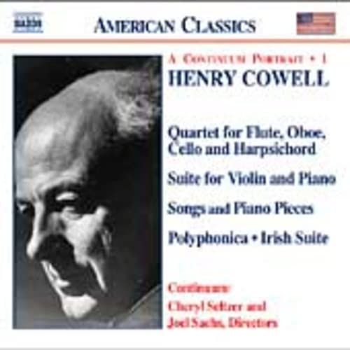 CD cover for Henry Cowell's "Continuum" featuring a portrait of the composer.