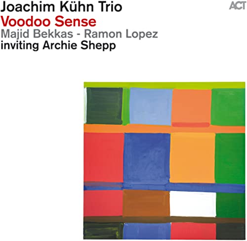 CD cover for "Voodoo Sense" by Joachim Kühn Trio, abstract colorful blocks.