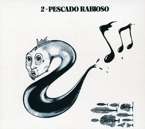 Black and white illustration of a fish-like creature with musical notes.