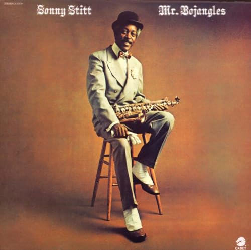 Sonny Stitt sits with a saxophone on a stool, album cover.